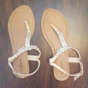 Top Moda Cream/Jeweled Flip Flops
